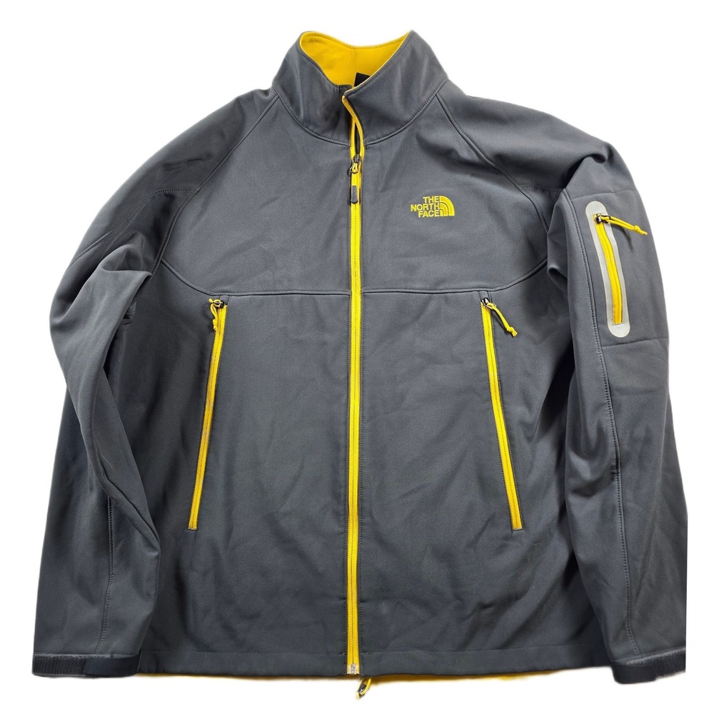 The North Face Quantas Softshell Jacket Mens XL Grey Yellow Apex Bionic